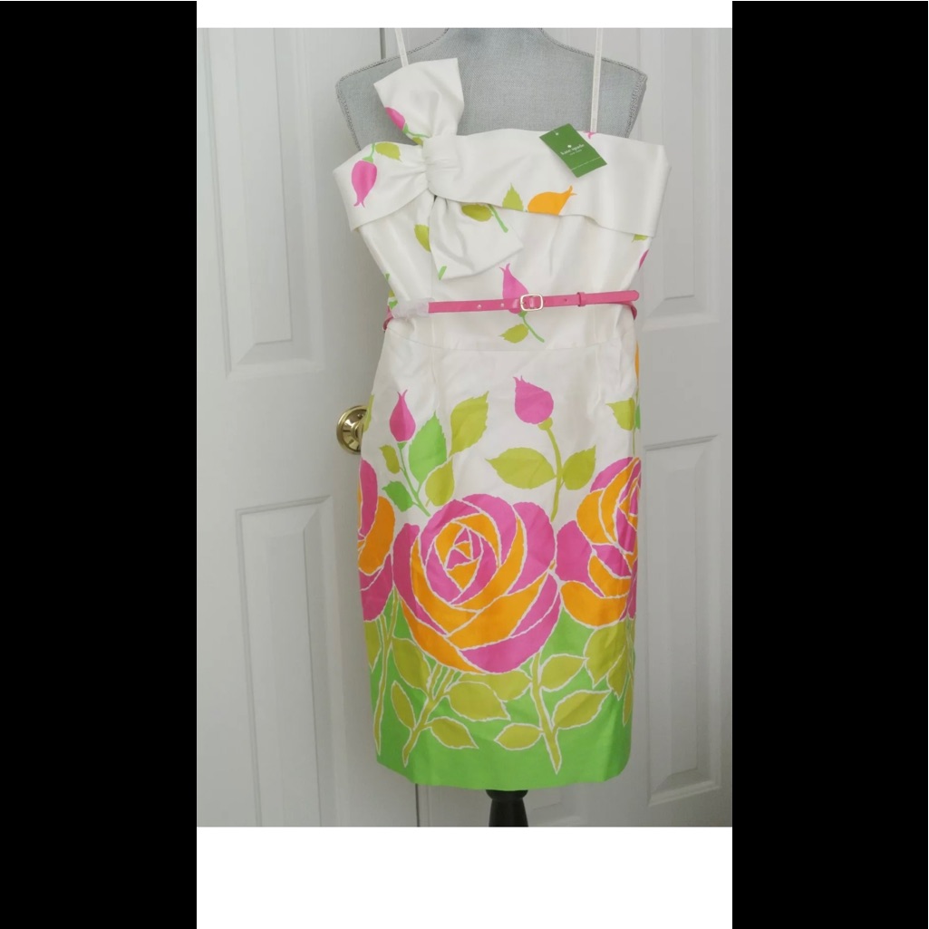 Kate Spade Floral Strapless Sundress W/ Belt, Sz 6